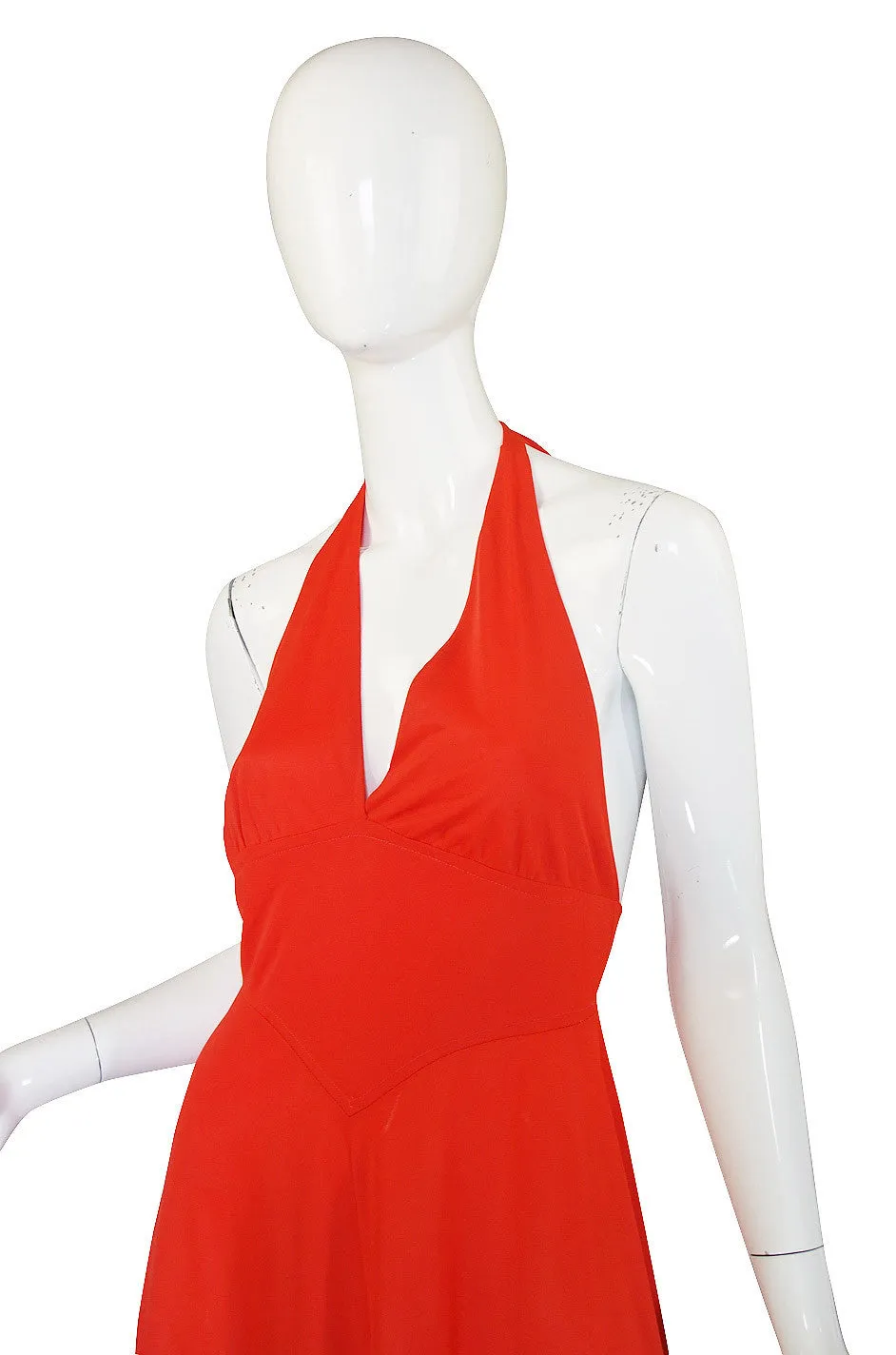 1970s Miss Dior Plunging Bright Maxi Dress