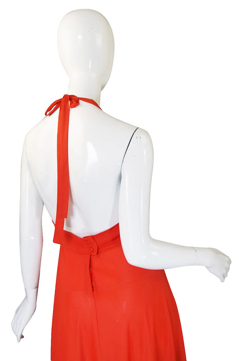 1970s Miss Dior Plunging Bright Maxi Dress