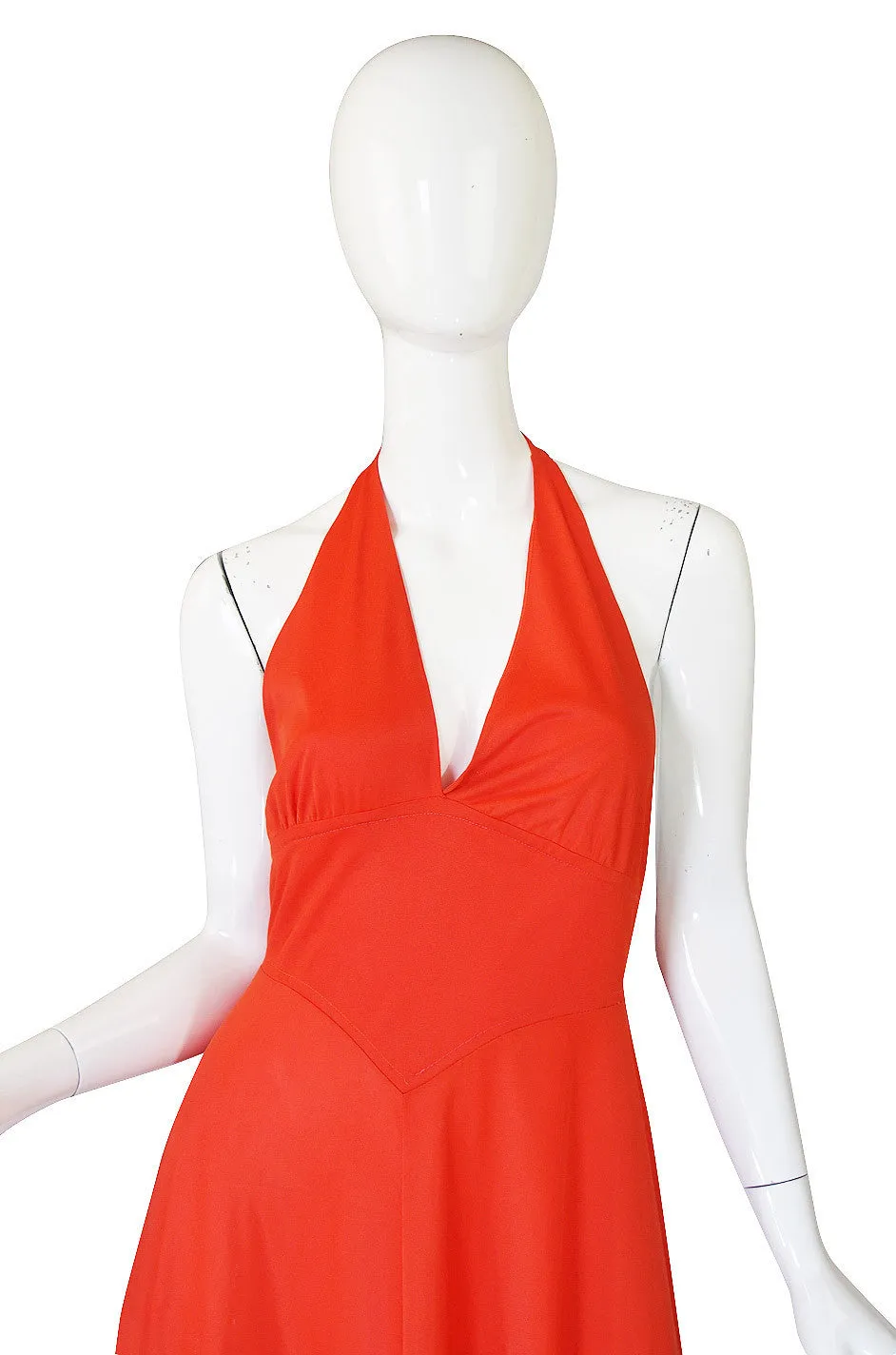 1970s Miss Dior Plunging Bright Maxi Dress