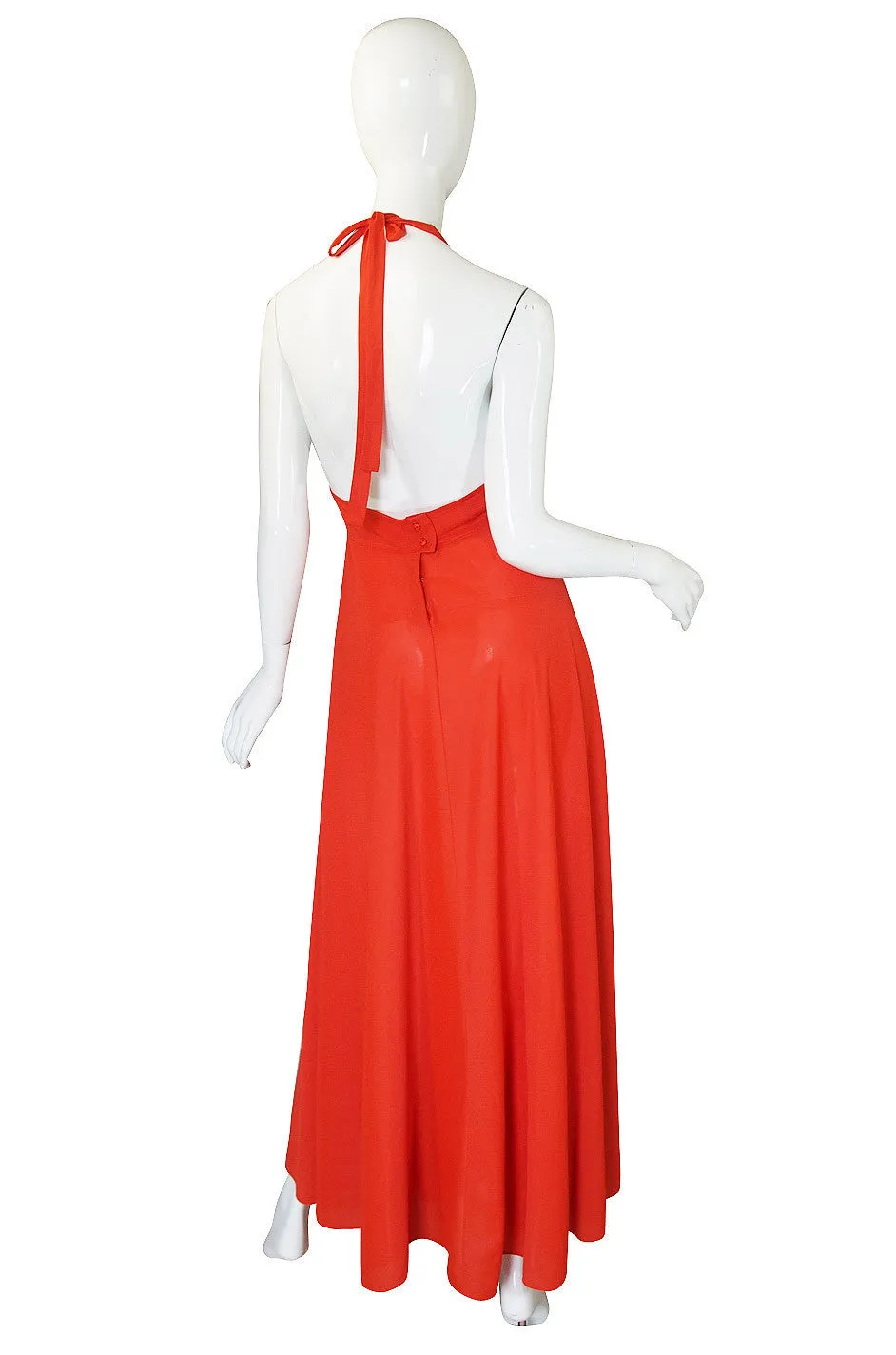 1970s Miss Dior Plunging Bright Maxi Dress