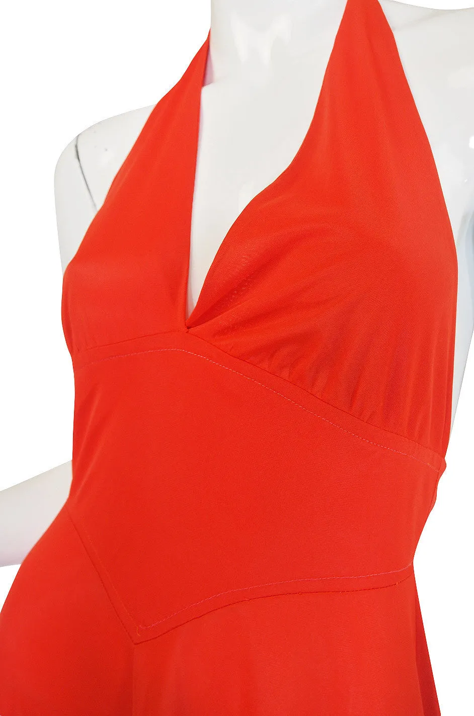 1970s Miss Dior Plunging Bright Maxi Dress