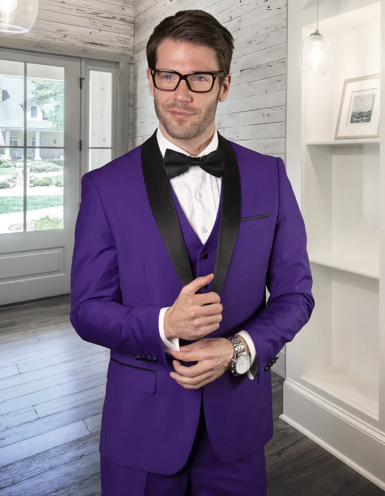 3pc Flat Front Pants Shawl Lapel Tuxedo | TUX-SH| Purple