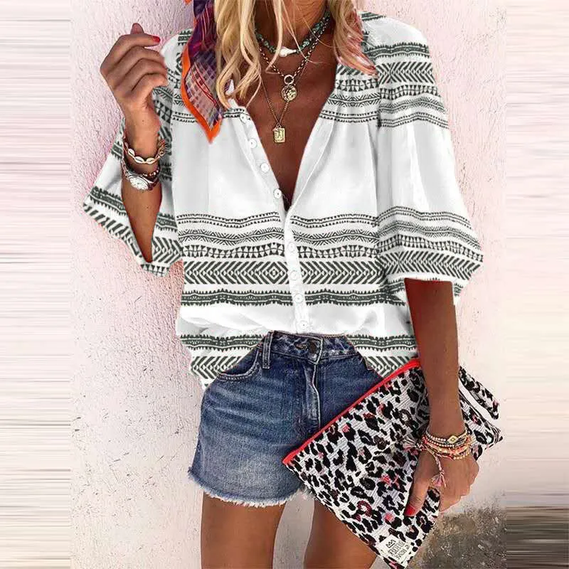 Adira Casual Striped Printed Shirt Women's Tops Women's Clothing