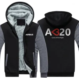AIRBUS A320 LOVE AT FIRST FLIGHT WINTER THICK ZIP SWEATSHIRTS