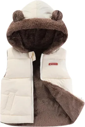 AIWUHE Toddler Boys Girls Hooded Puffer Vest Padded Warm Winter Jacket Sleeveless Bear ears Zipper Up Coat with pocket 1-7Y