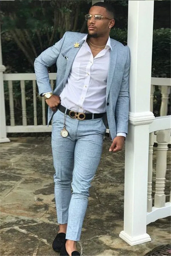 Amazing Blue Two Pieces Slim Fit Notched Lapel Men's Prom Suits