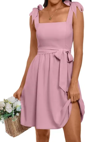 ANRABESS Women's Sleeveless Tie Strap Mini Dress Summer Square Neck Smocked A Line Swing Elegant Cute Cocktail Short Dresses