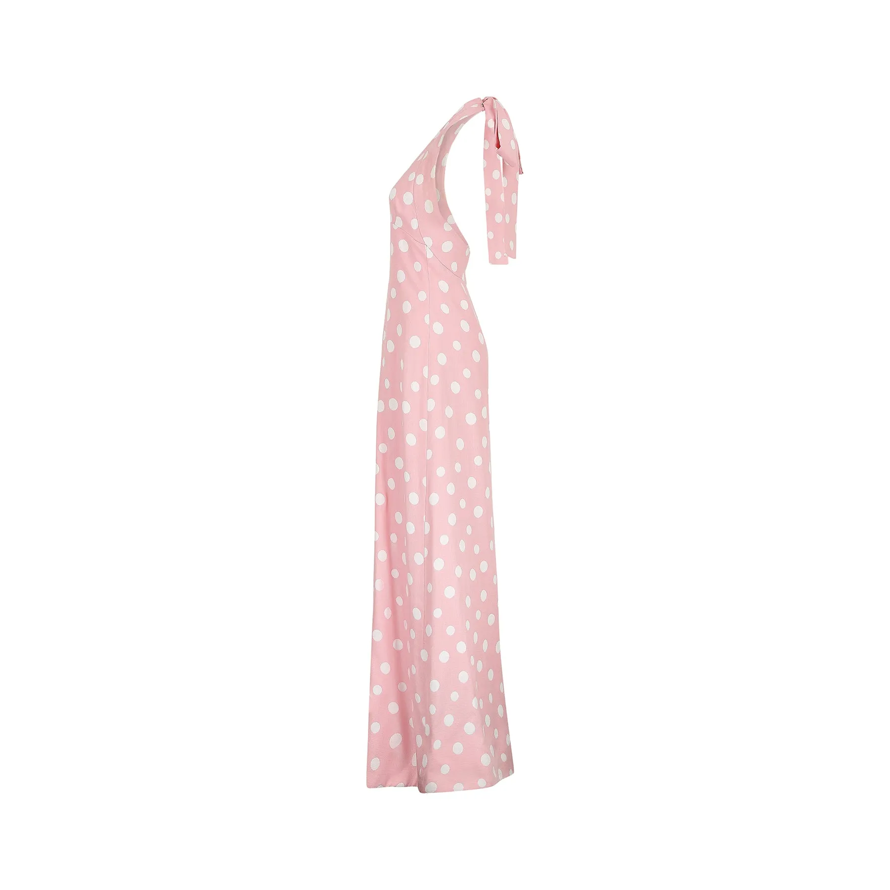 ARCHIVE: 1970s Christian Dior Pink Polka Dot Halter Neck Dress
