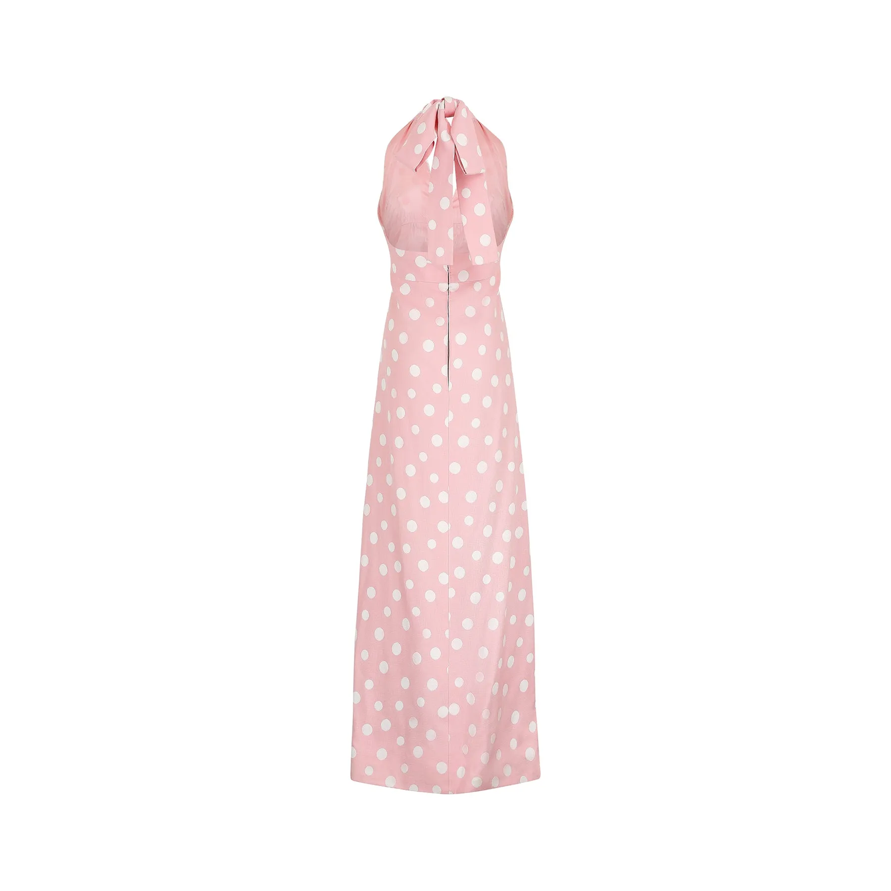 ARCHIVE: 1970s Christian Dior Pink Polka Dot Halter Neck Dress