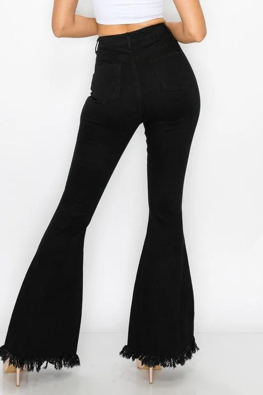 BC012 ripped knees high waist stretch bell bottom jeans