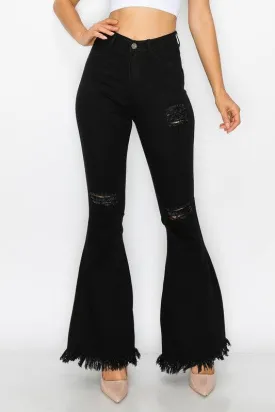 BC012 ripped knees high waist stretch bell bottom jeans