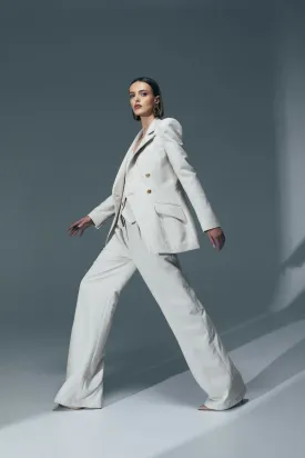 BEIGE OVERSIZED TUXEDO WITH STRIPES AND GOLD BUTTONS