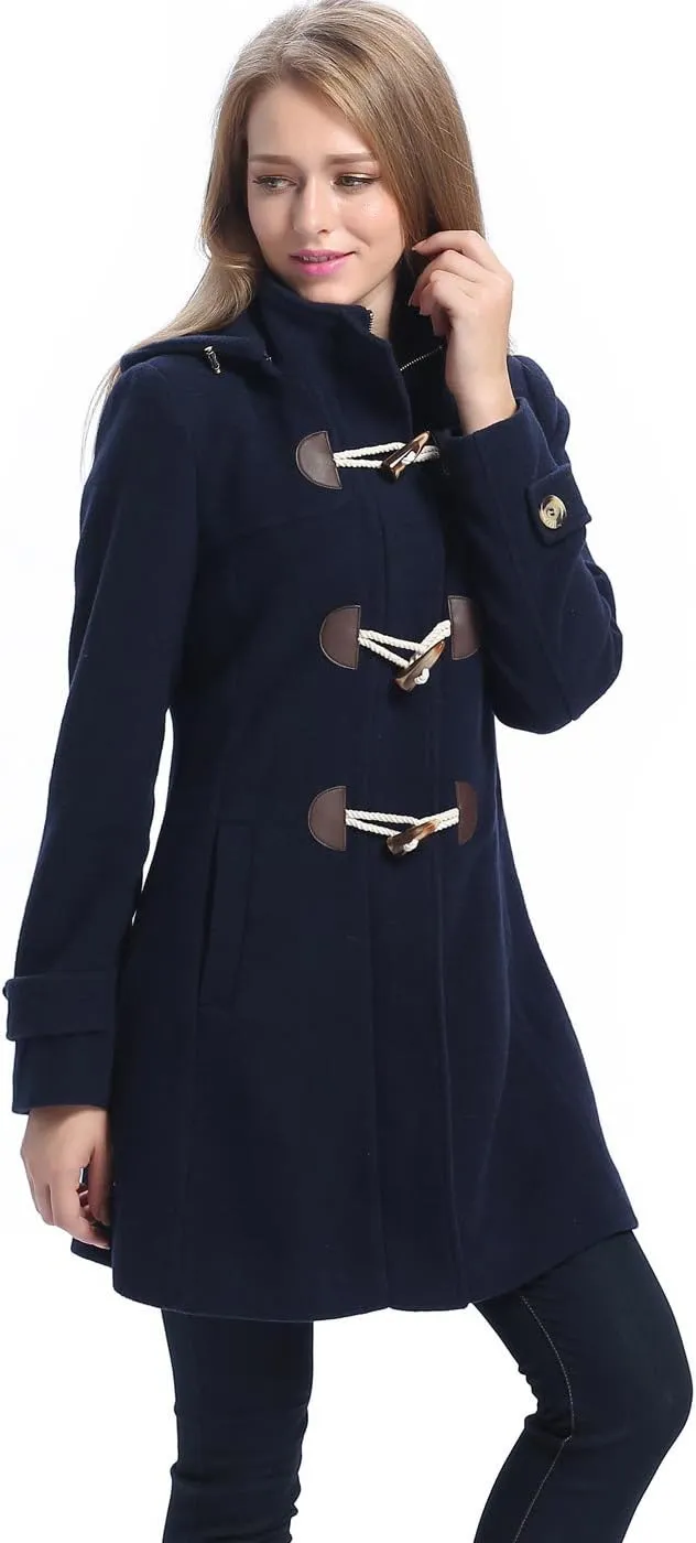 BGSD Women Daisy Wool Blend Hooded Toggle Walking Duffle Coat (Also available in Plus Size and Petite)