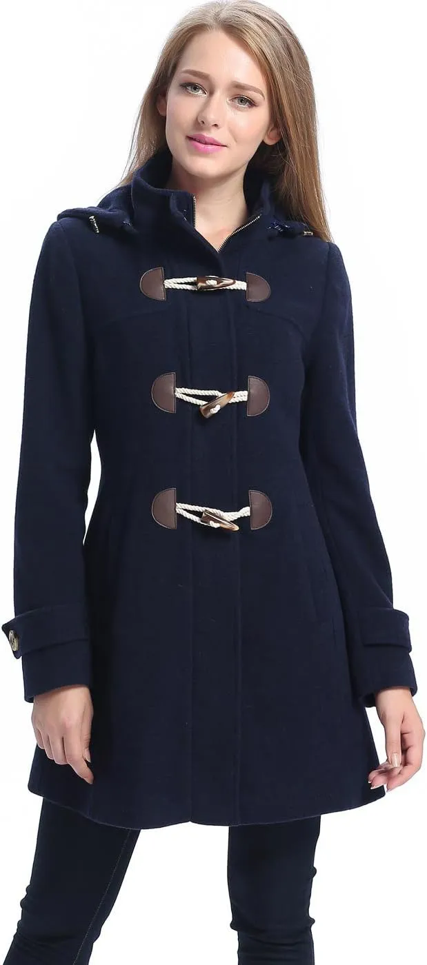 BGSD Women Daisy Wool Blend Hooded Toggle Walking Duffle Coat (Also available in Plus Size and Petite)
