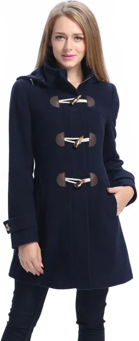 BGSD Women Daisy Wool Blend Hooded Toggle Walking Duffle Coat (Also available in Plus Size and Petite)