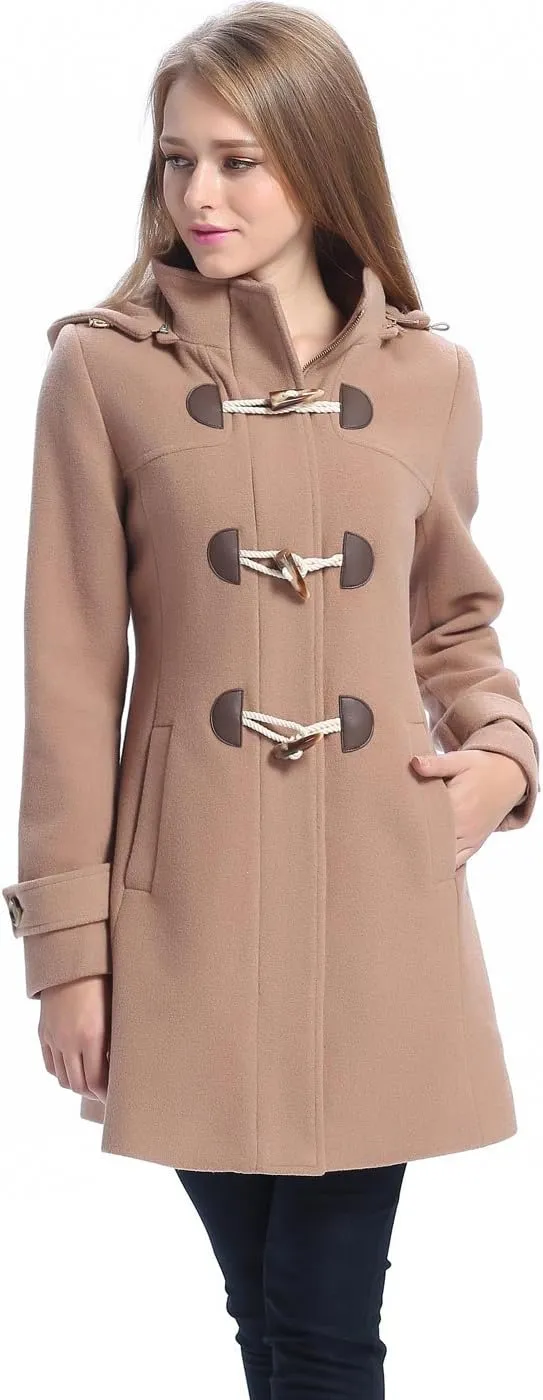 BGSD Women Daisy Wool Blend Hooded Toggle Walking Duffle Coat (Also available in Plus Size and Petite)
