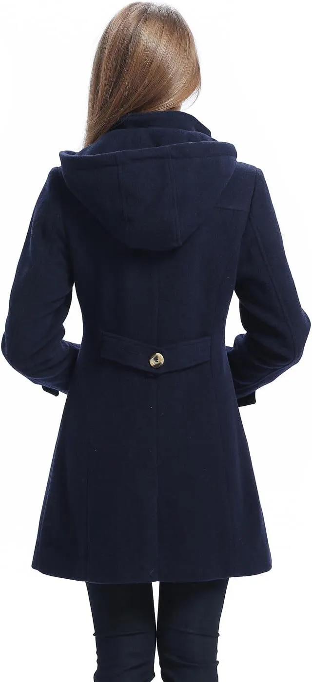 BGSD Women Daisy Wool Blend Hooded Toggle Walking Duffle Coat (Also available in Plus Size and Petite)