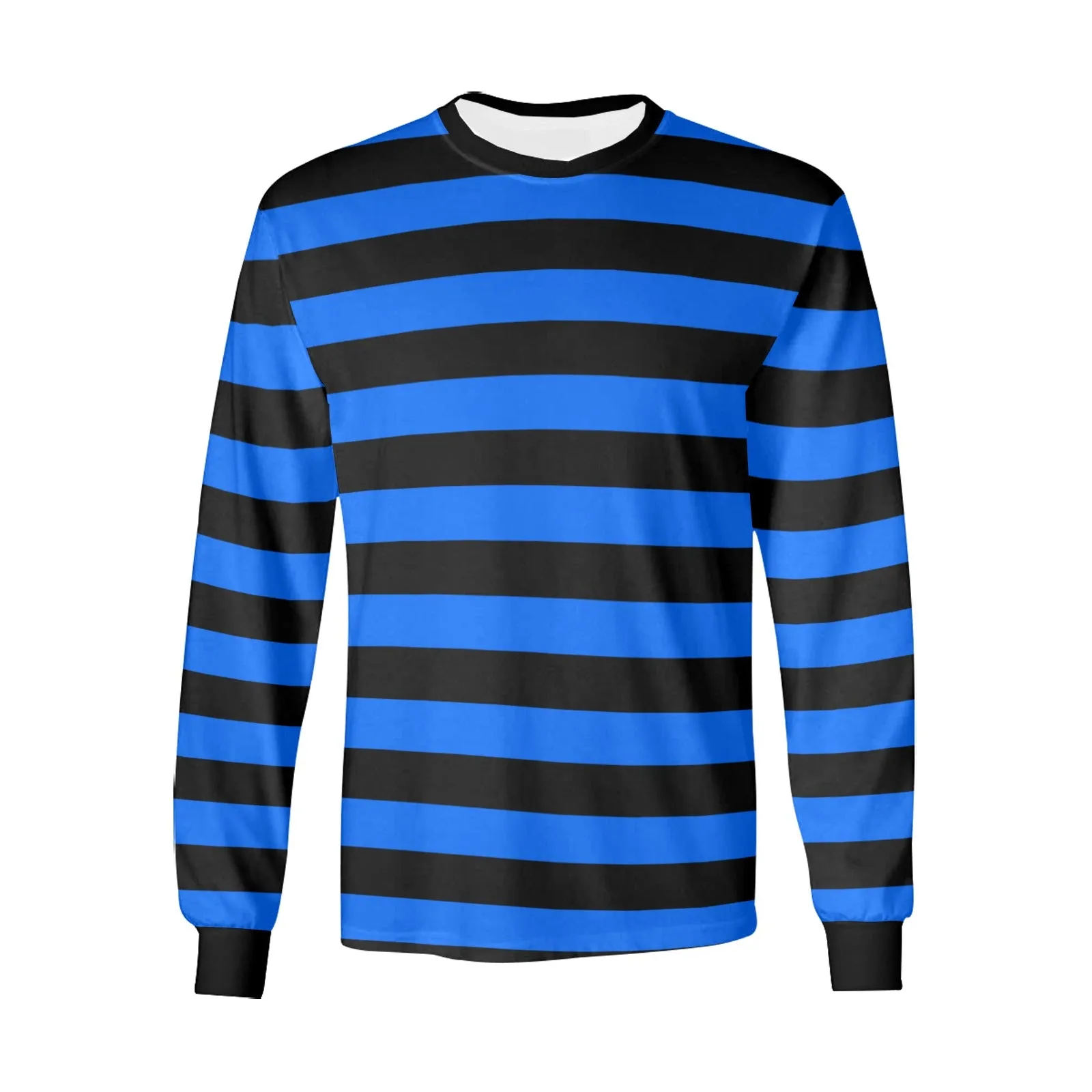 Black and Blue Men Long Sleeve Striped TShirt, Graphic Vintage Retro Broad Stripes Crewneck Unisex Women Designer Male Guys Tee Top Shirt