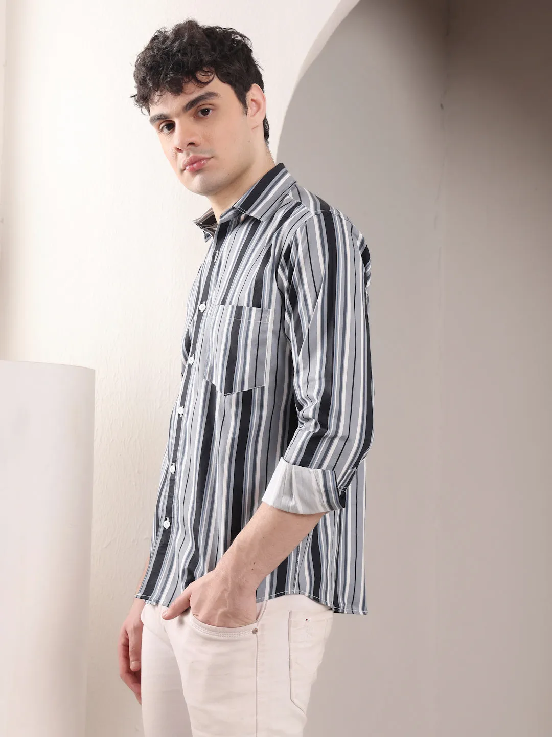 BLACK AND GREY CANDY STRIPES SHIRT