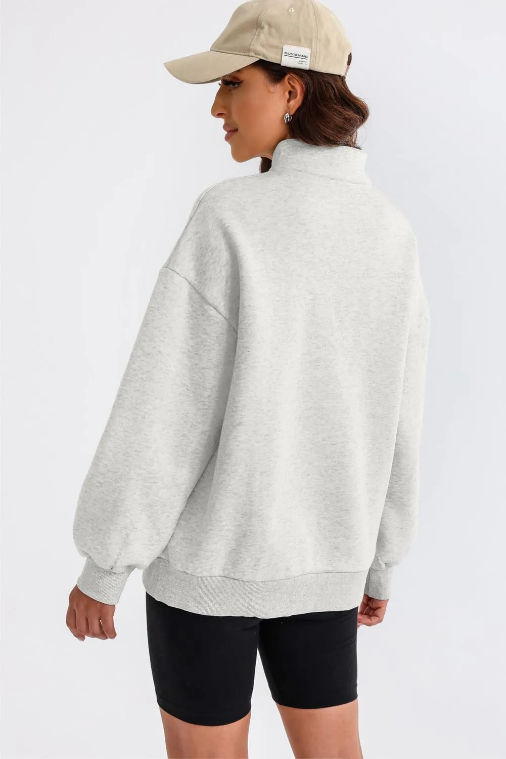 BLENCOT Women Half Zip Oversized Sweatshirts Long Sleeve Solid Color Drop Shoulder Fleece Workout Pullover S-2XL