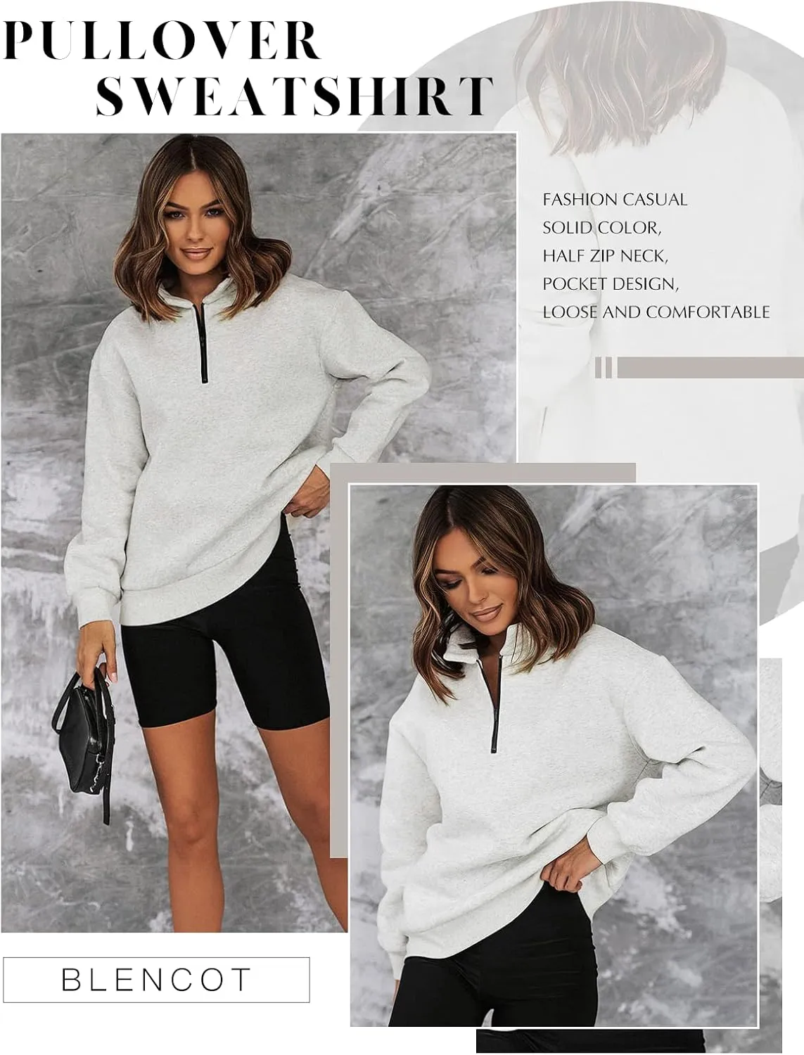 BLENCOT Women Half Zip Oversized Sweatshirts Long Sleeve Solid Color Drop Shoulder Fleece Workout Pullover S-2XL