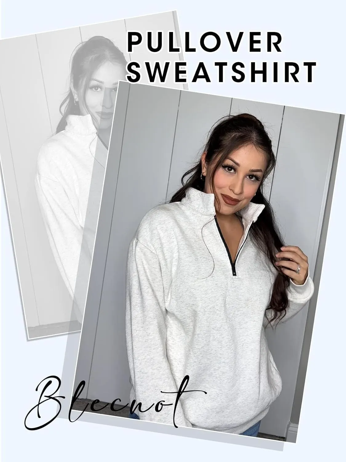 BLENCOT Women Half Zip Oversized Sweatshirts Long Sleeve Solid Color Drop Shoulder Fleece Workout Pullover S-2XL