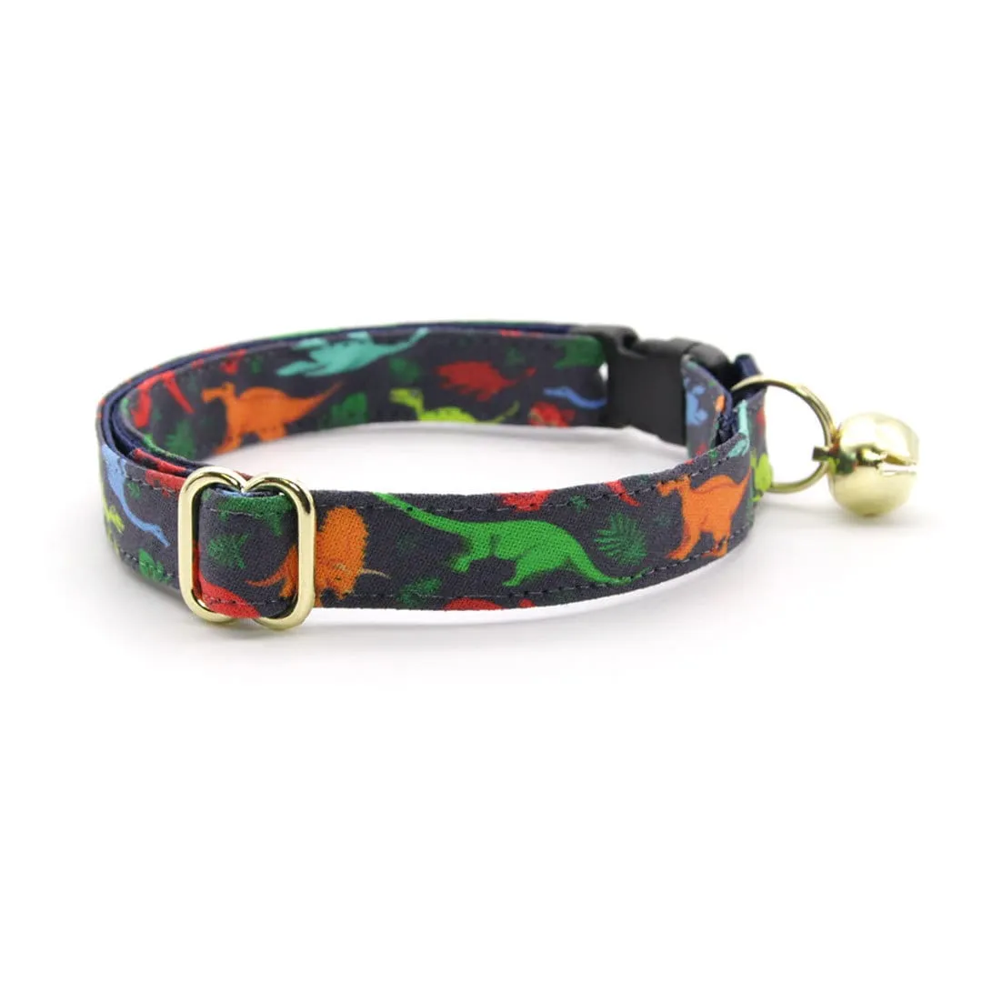 Bow Tie Cat Collar Set - "Dinosaurus Rex" - Colorful Dinosaur Cat Collar w/ Matching Bowtie / Cat, Kitten, Small Dog Sizes
