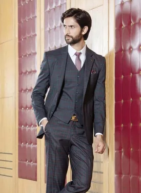 Brown Checked Single-Breasted Suit
