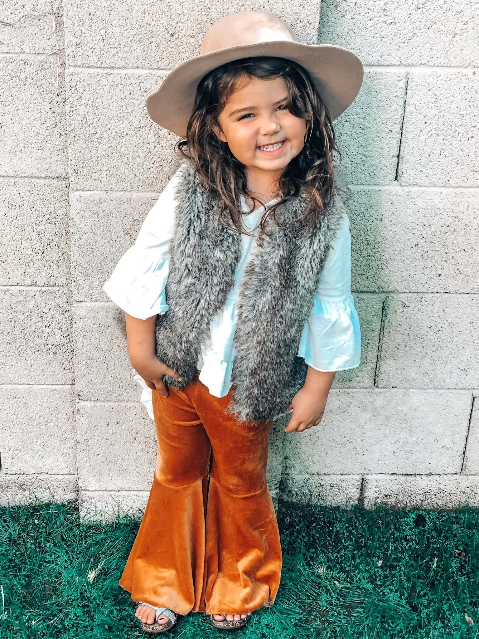 Brown Velvet Flare Bell Bottom Pants