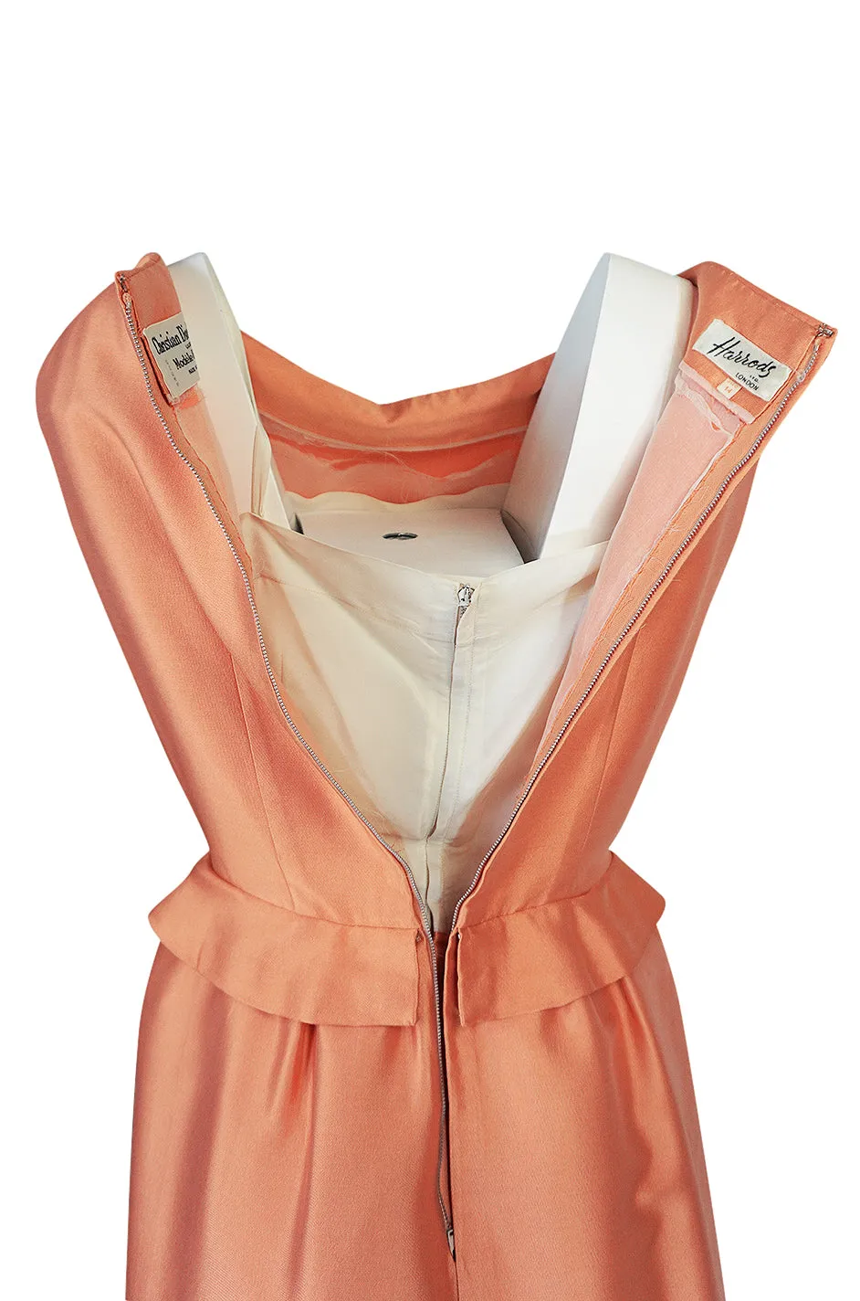 c.1965 Christian Dior Demi-Couture Peach Silk 'Apron' Dress