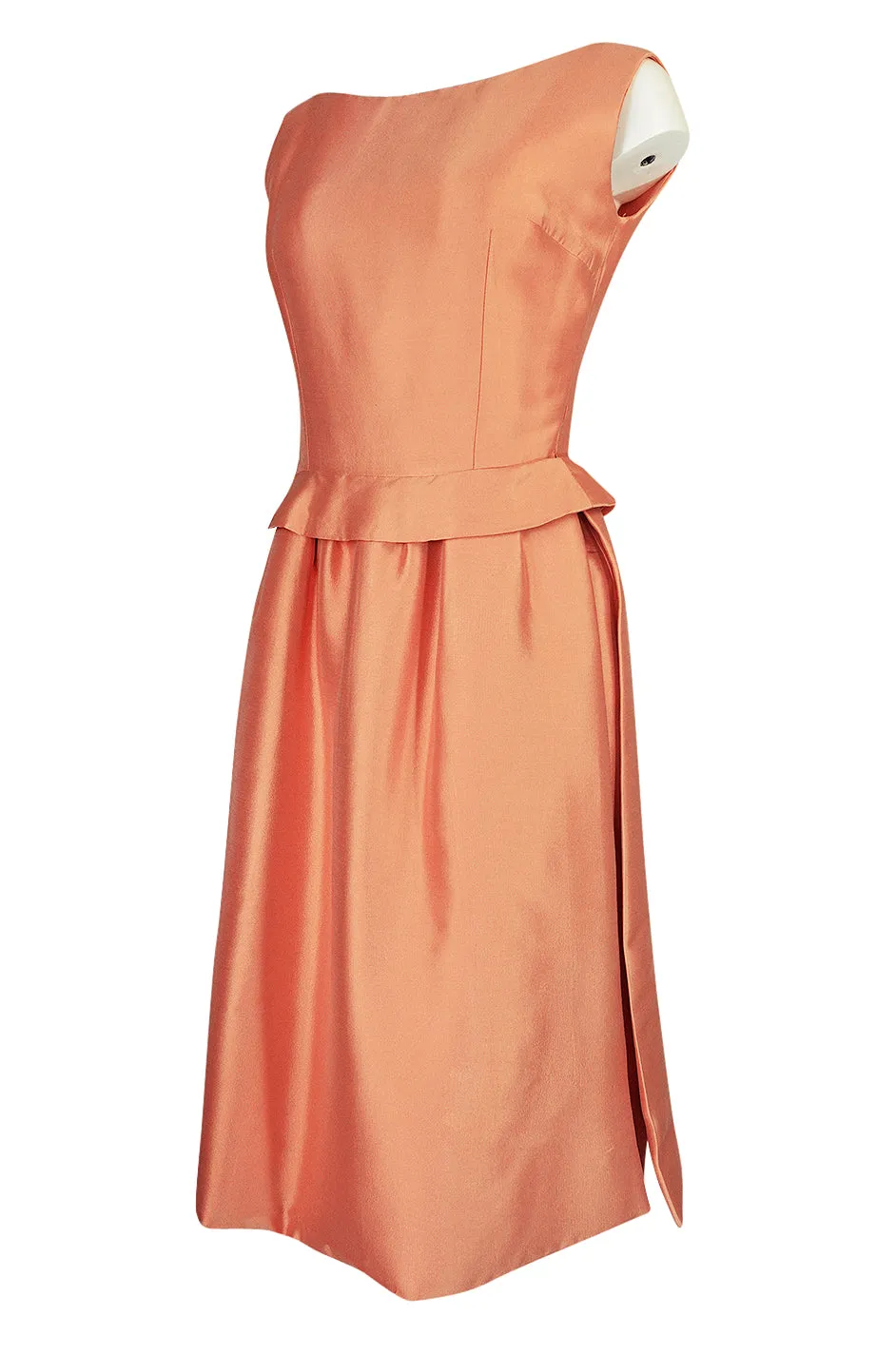 c.1965 Christian Dior Demi-Couture Peach Silk 'Apron' Dress