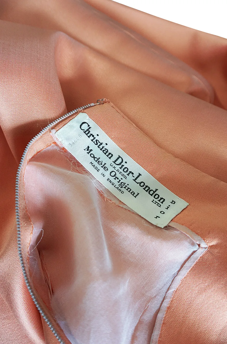 c.1965 Christian Dior Demi-Couture Peach Silk 'Apron' Dress