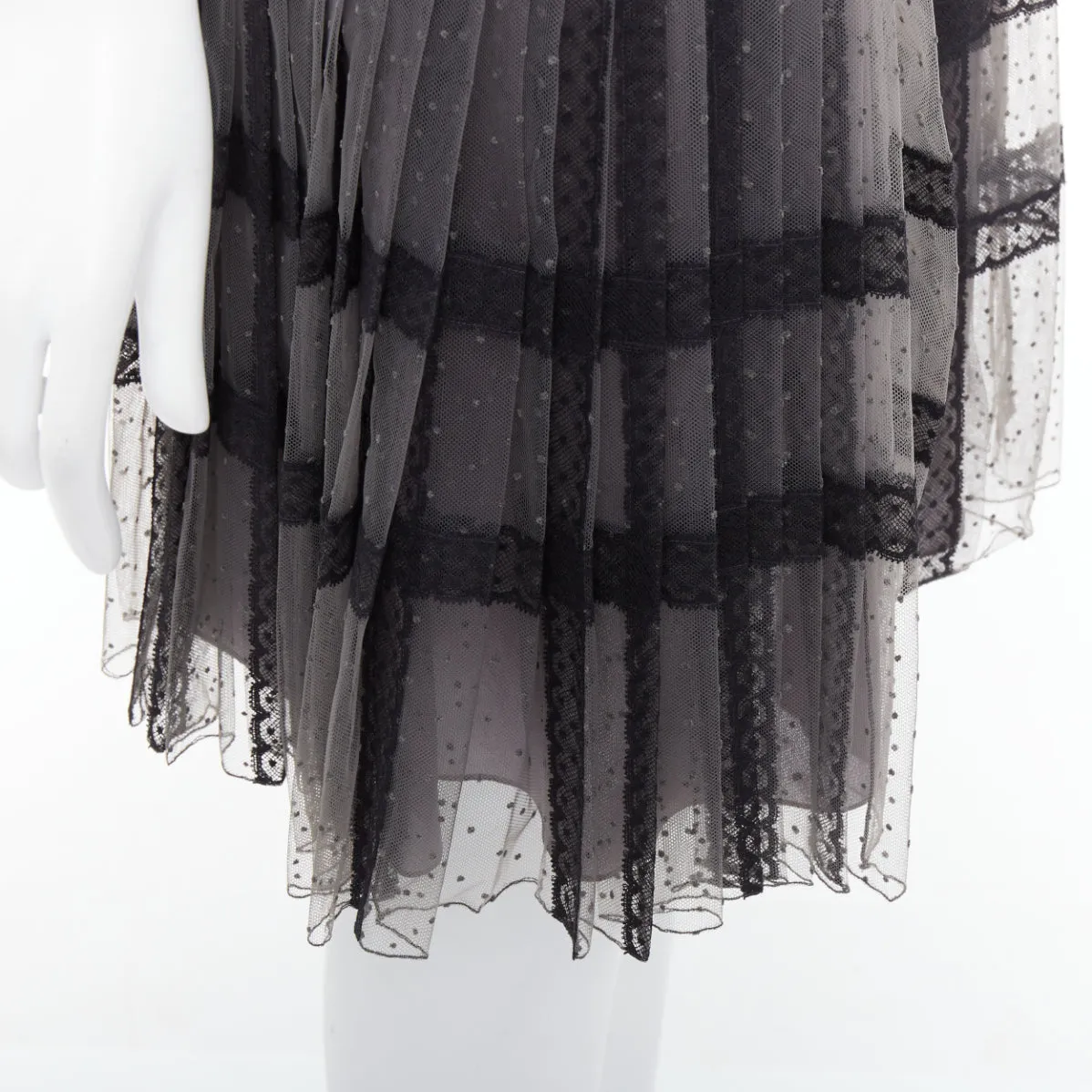 CHRISTIAN DIOR grey black lace Plumetis tulle suede belt wrap skirt