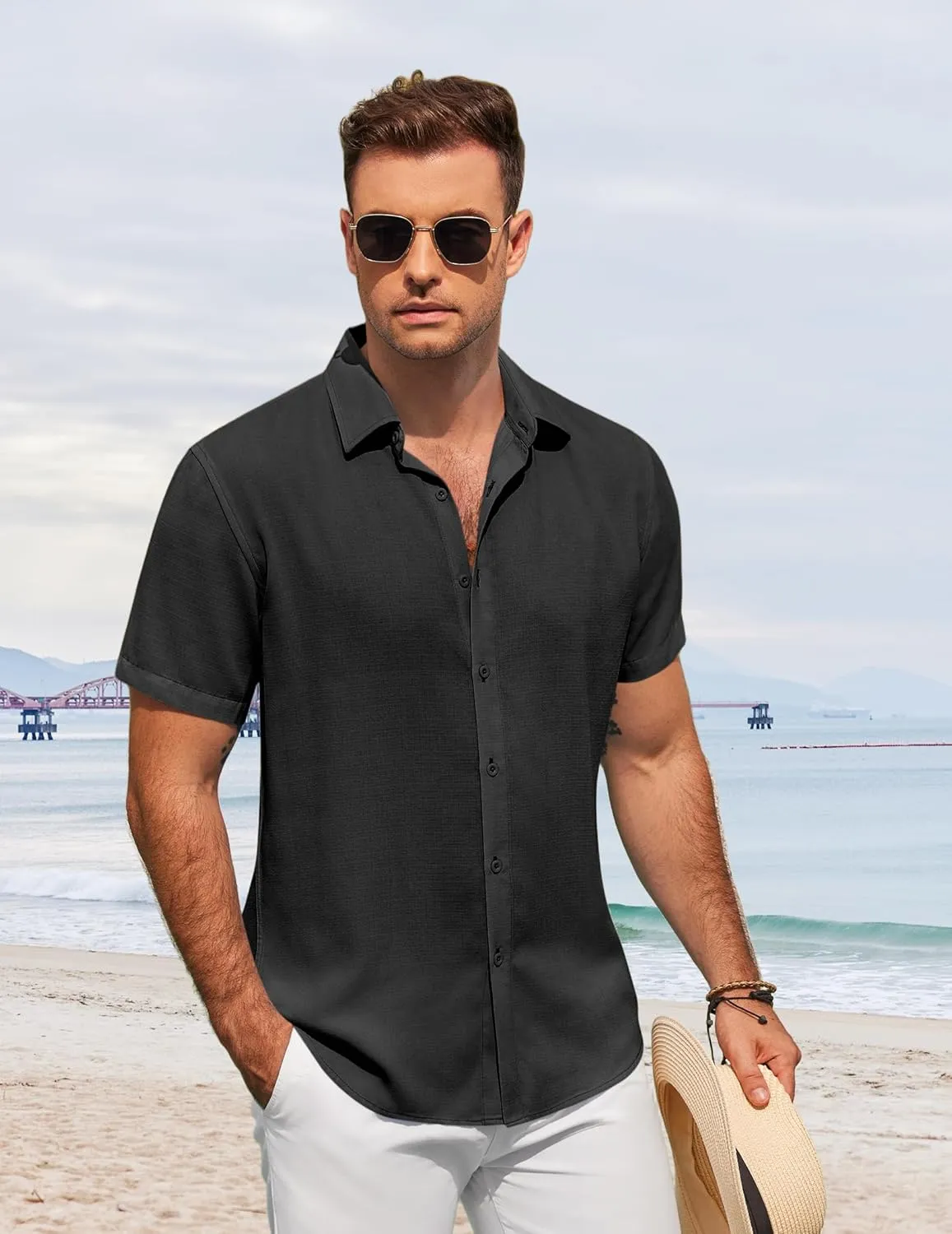 COOFANDY Men's Button Down Shirt Short Sleeve Casual Shirts for Summer Beach Vacation Shirts