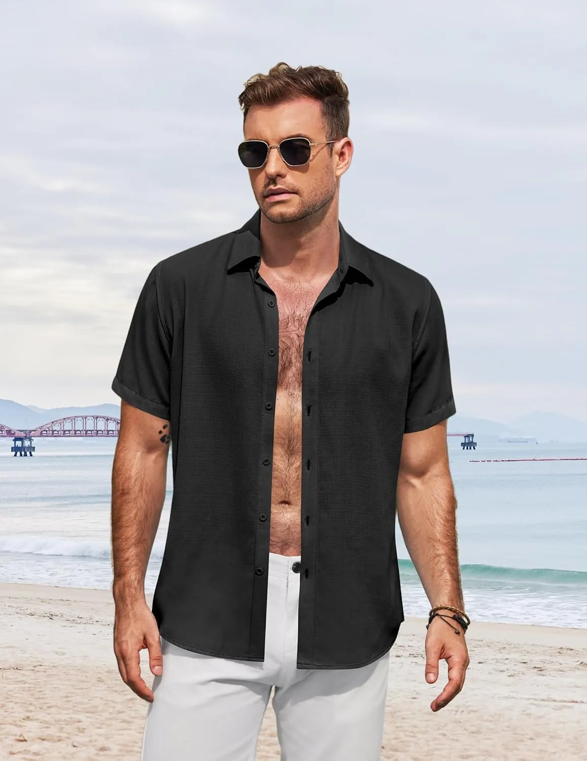 COOFANDY Men's Button Down Shirt Short Sleeve Casual Shirts for Summer Beach Vacation Shirts