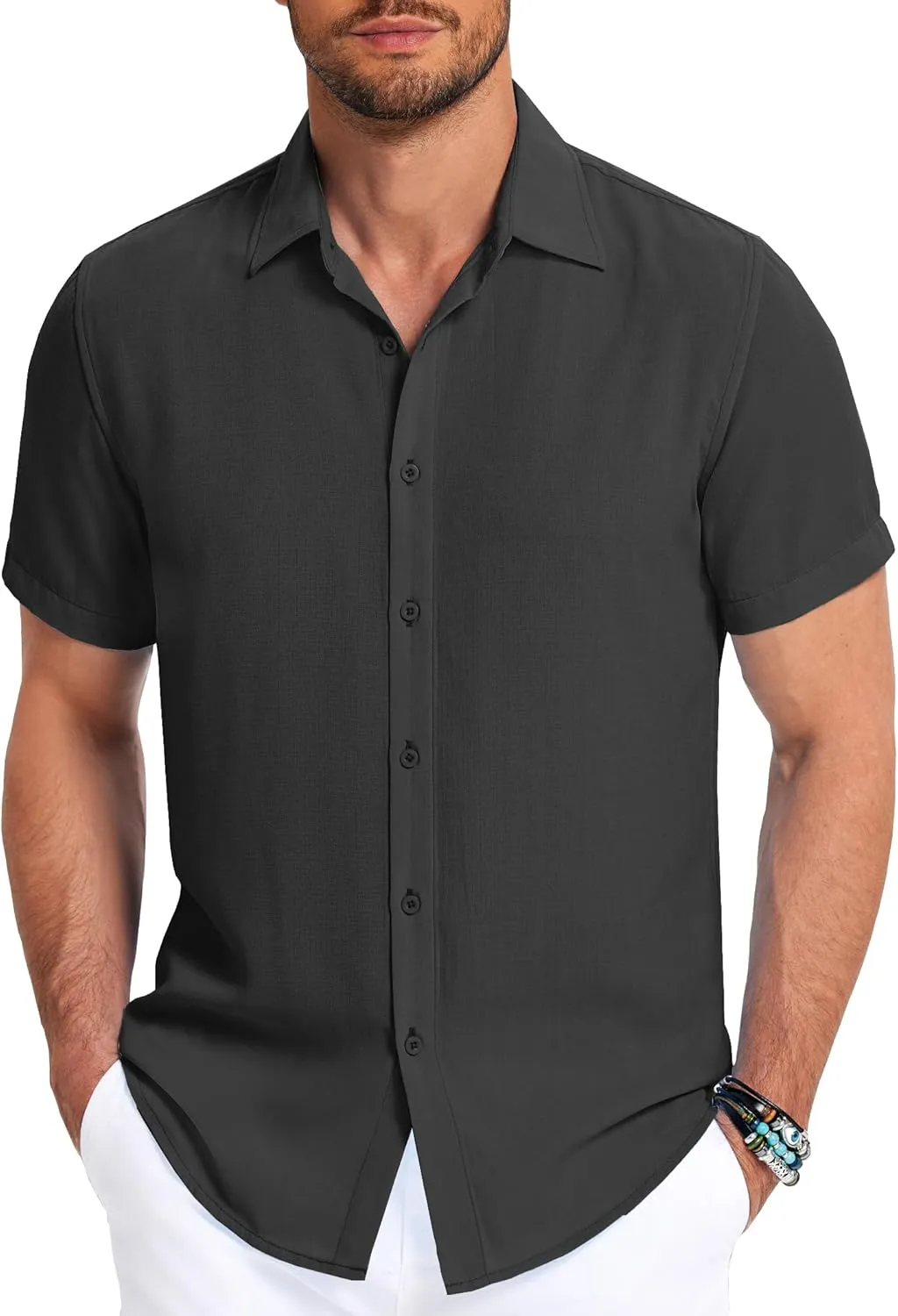 COOFANDY Men's Button Down Shirt Short Sleeve Casual Shirts for Summer Beach Vacation Shirts