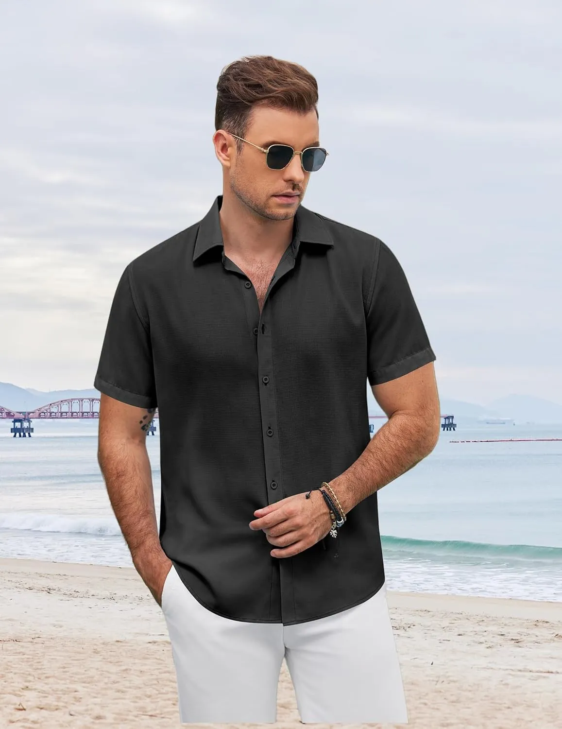 COOFANDY Men's Button Down Shirt Short Sleeve Casual Shirts for Summer Beach Vacation Shirts