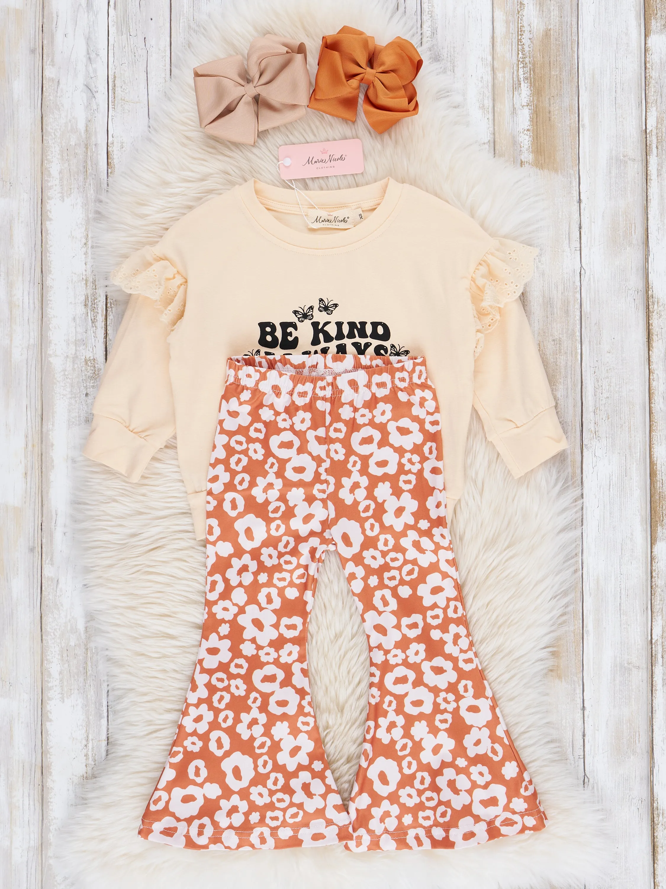 Cream & Orange Kind Daisies Bell Bottoms Outfit