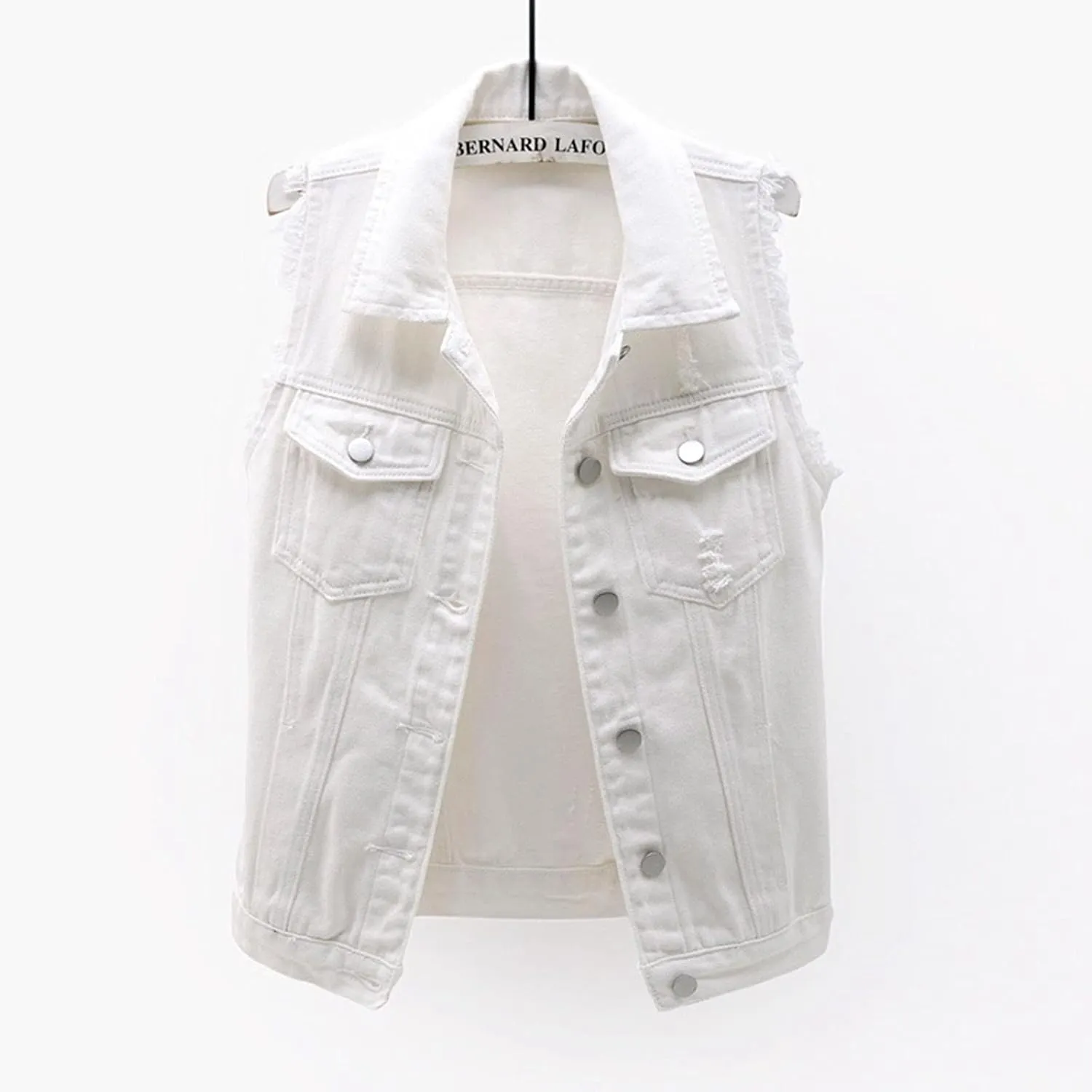 Denim Jacket for Women Casual Lapel Collar Sleeveless Denim Blazer Plus Size Cute Frayed Cropped Vest Top