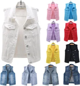 Denim Jacket for Women Casual Lapel Collar Sleeveless Denim Blazer Plus Size Cute Frayed Cropped Vest Top