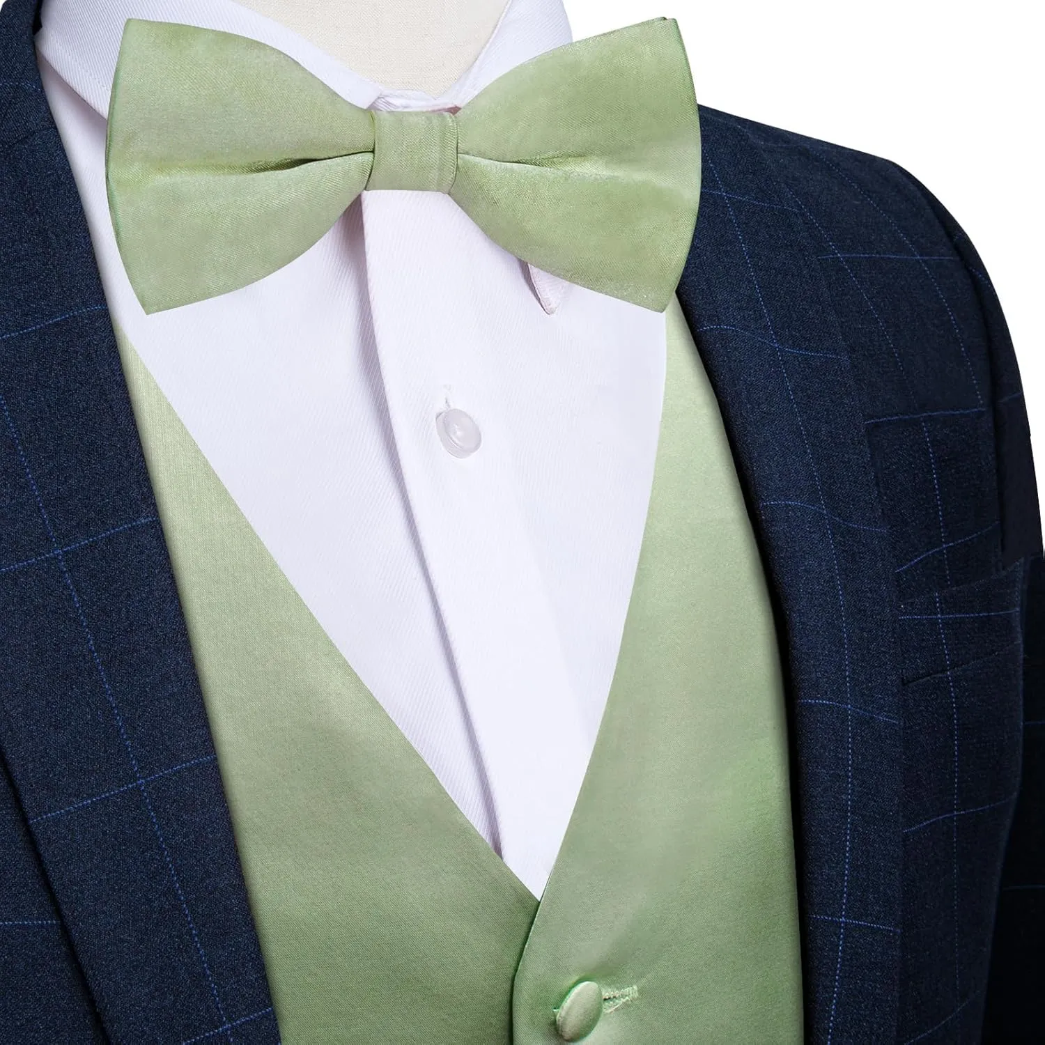 DiBanGu Mens Satin Vest and Bowtie Lapel Pin Set for Suit or Tuxedo,Solid Dress Waistcoat & Pre-tied Bowtie for Wedding Party
