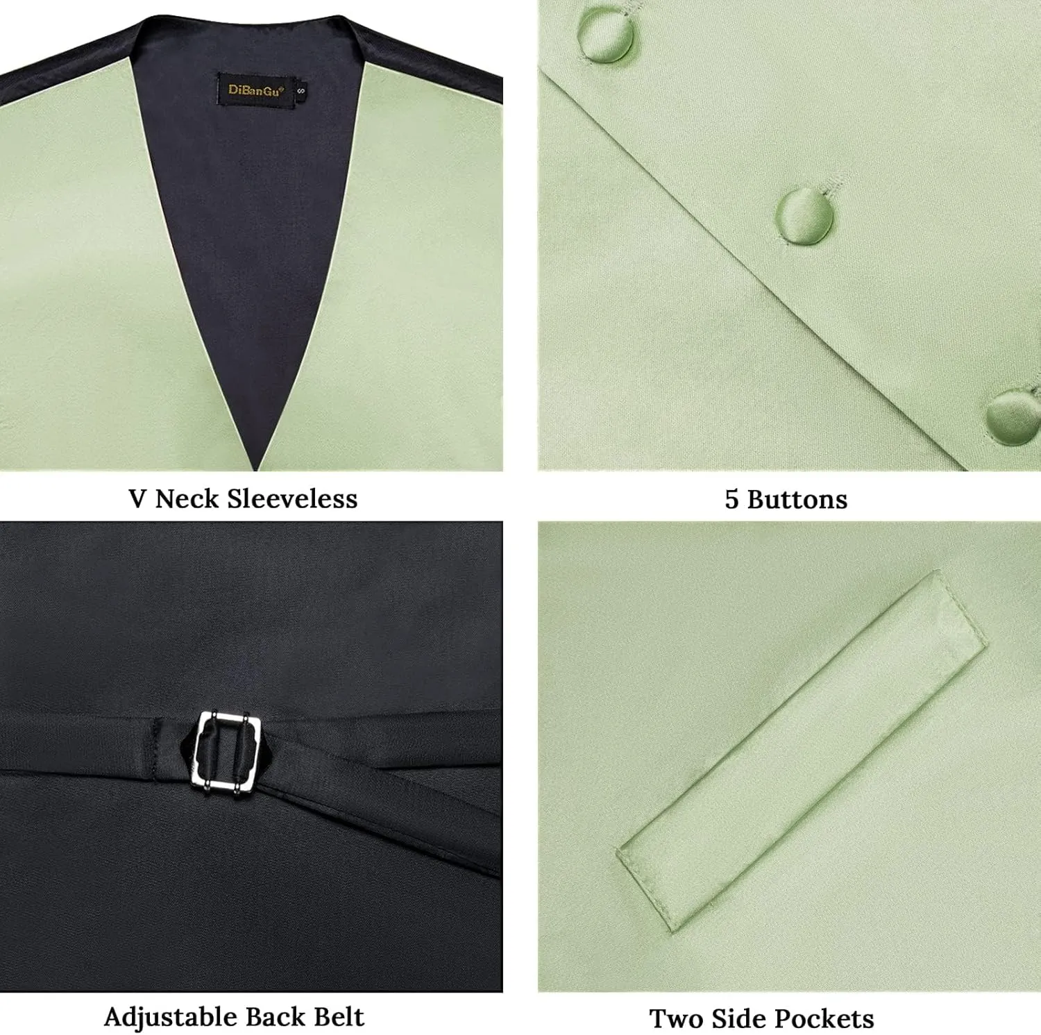 DiBanGu Mens Satin Vest and Bowtie Lapel Pin Set for Suit or Tuxedo,Solid Dress Waistcoat & Pre-tied Bowtie for Wedding Party