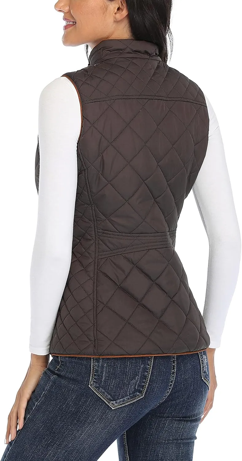 Dilgul Women Padded Vest Stand Collar Zip Up Trendy Puffer Lightweight Quilted Vest