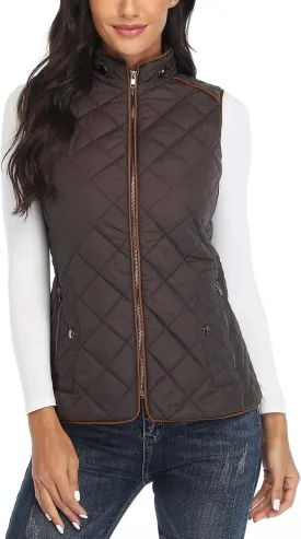 Dilgul Women Padded Vest Stand Collar Zip Up Trendy Puffer Lightweight Quilted Vest