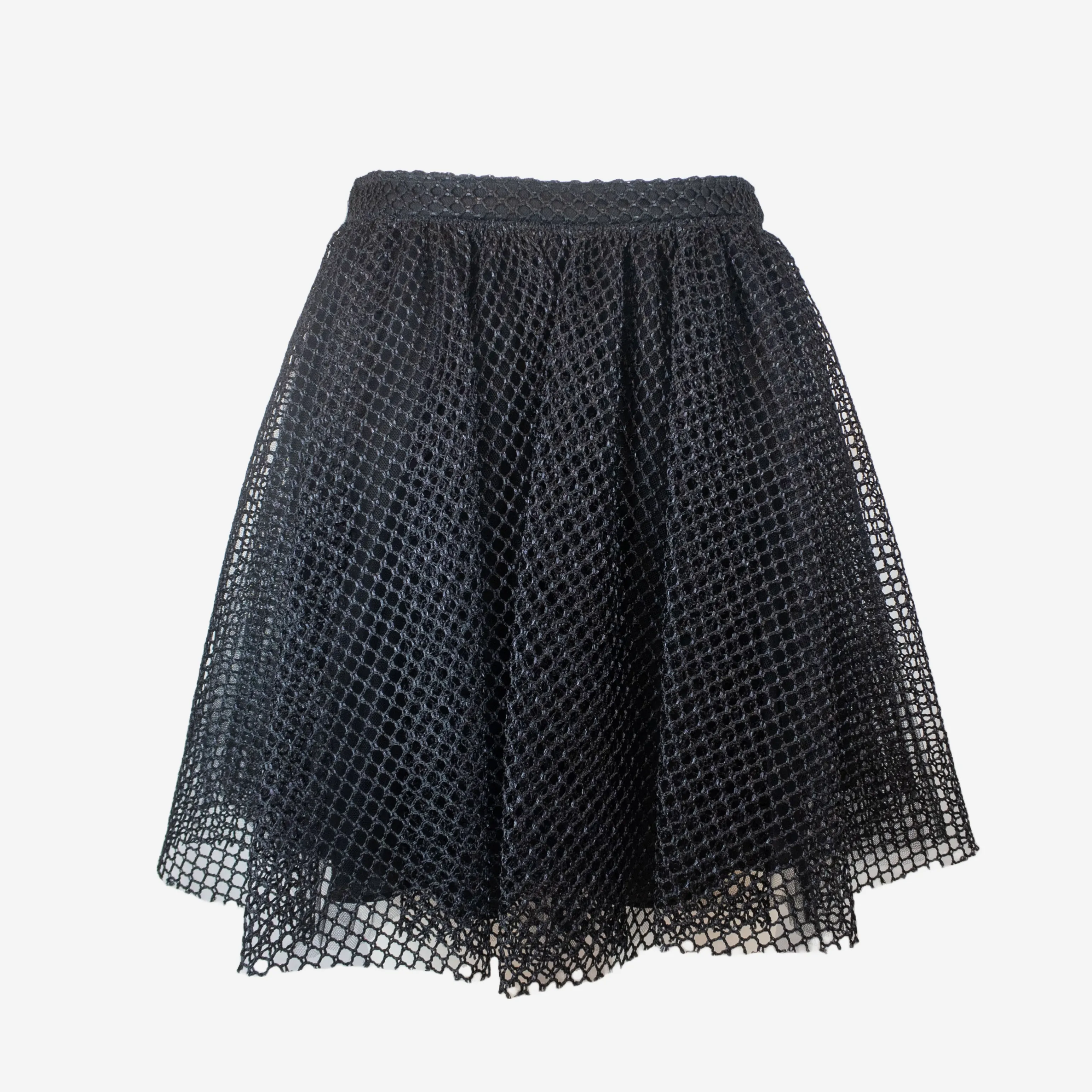 DIOR - BLACK MINI SKIRT WITH MESH DETAIL AND SILK LINING SIZE 34 FR