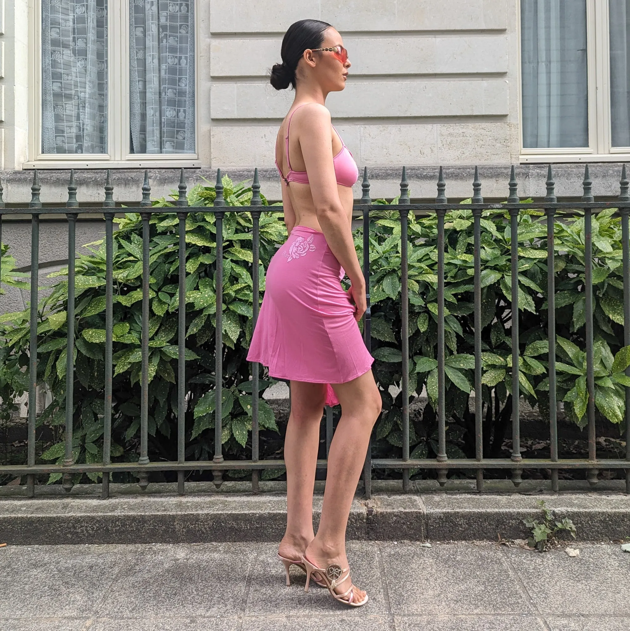 Dior by Galliano pink bikini and skirt set