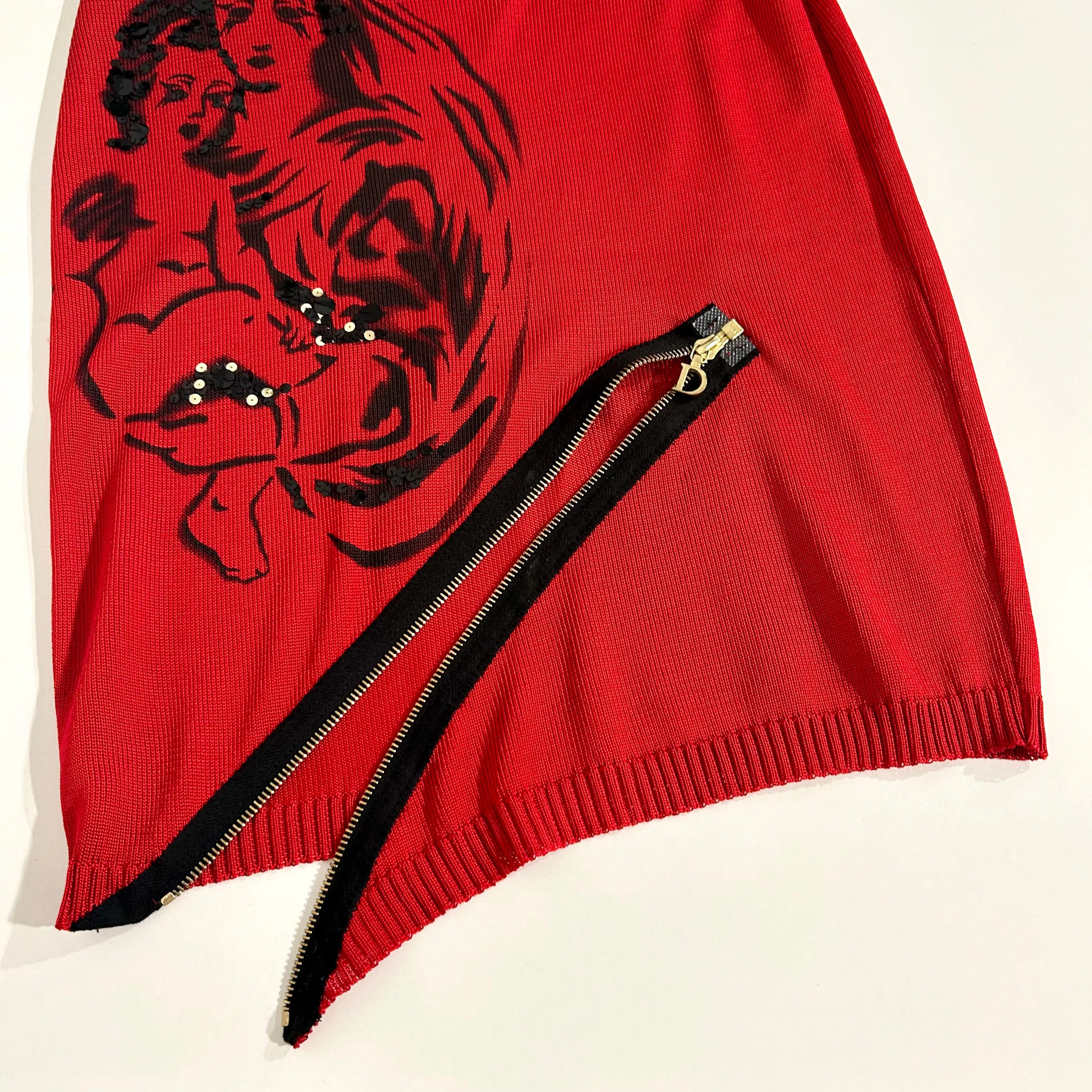 Dior Holy Mary Red Knit Skirt Set