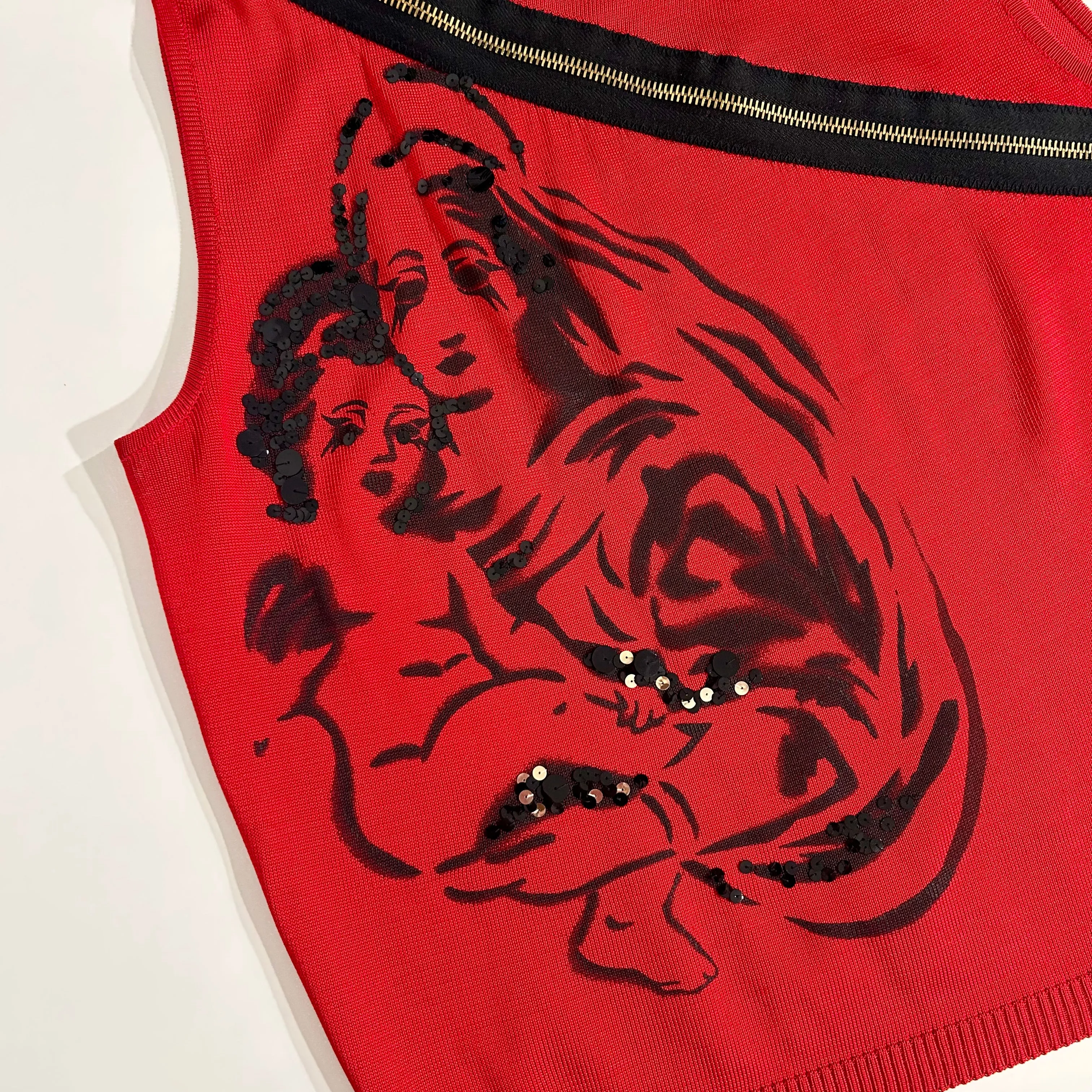 Dior Holy Mary Red Knit Skirt Set