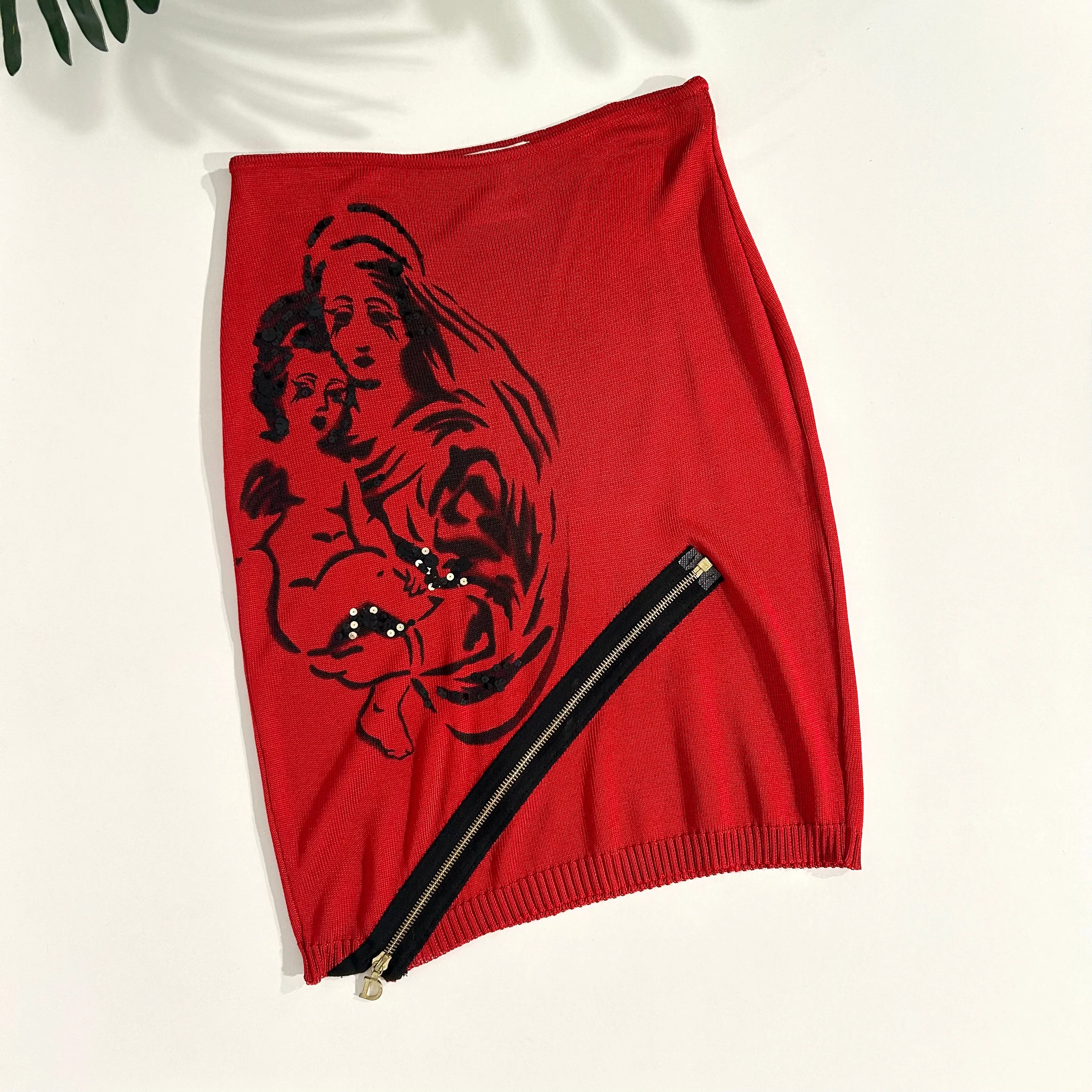 Dior Holy Mary Red Knit Skirt Set