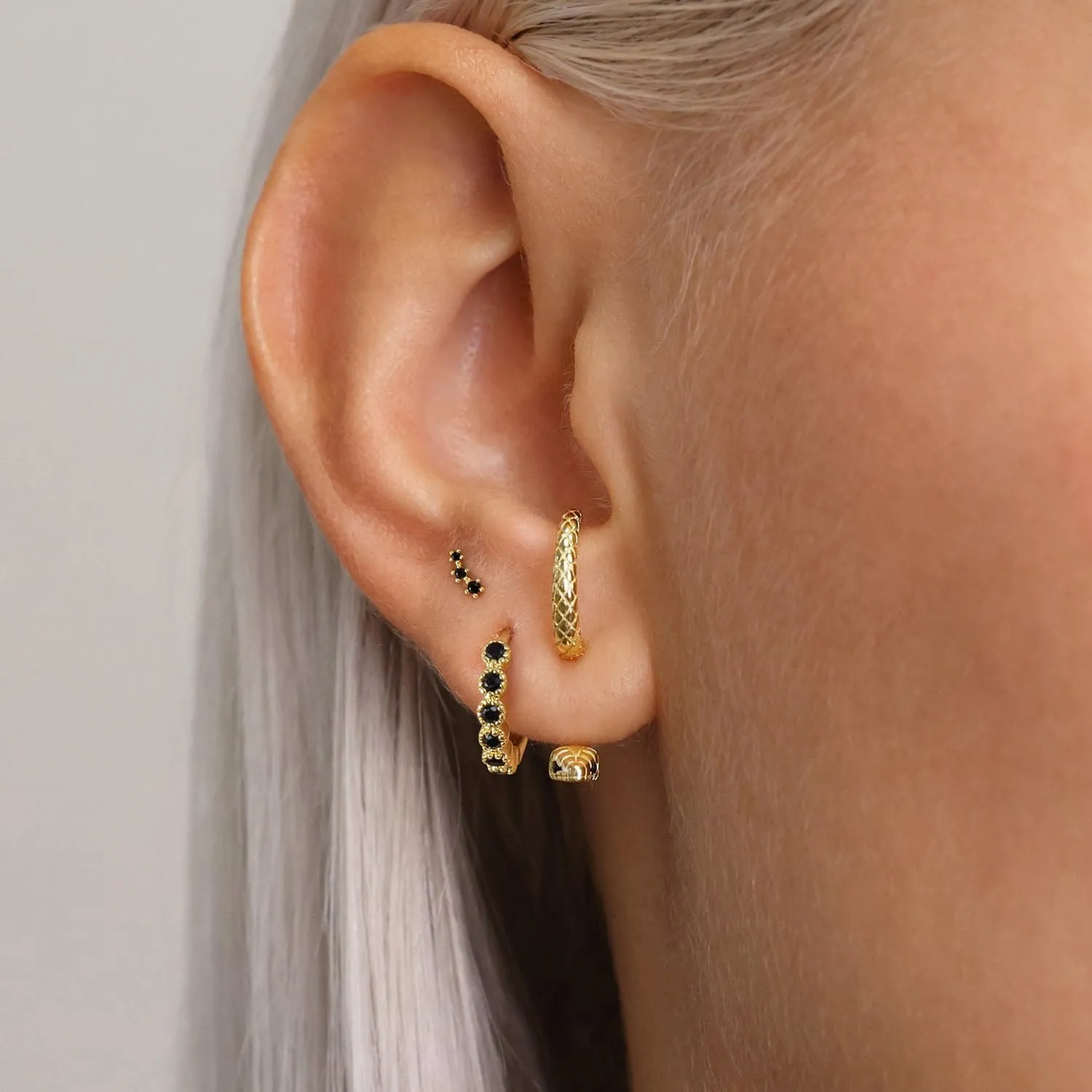 Earrings Stacks-14k Gold Plated Cubic Zirconia Accented Tiny Stud Dainty Huggie Hoop Earrings Set for Women Cartilage Earrings